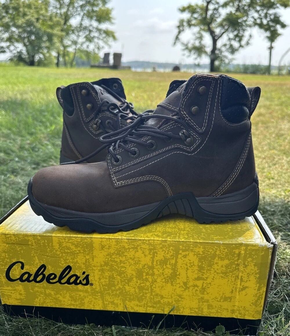 Cabelas Roughneck Ledger Work Boots Mens 9W Brown Leather Waterproof Soft Toe
